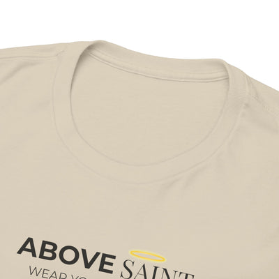 Unisex Heavy Cotton Tee with Above Saint Design