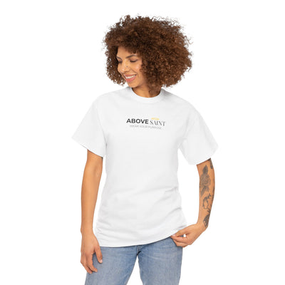 Unisex Heavy Cotton Tee with Above Saint Design
