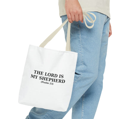The Lord is My Shepherd (Psalm 23) Inspirational Bible Verse Tote Bag