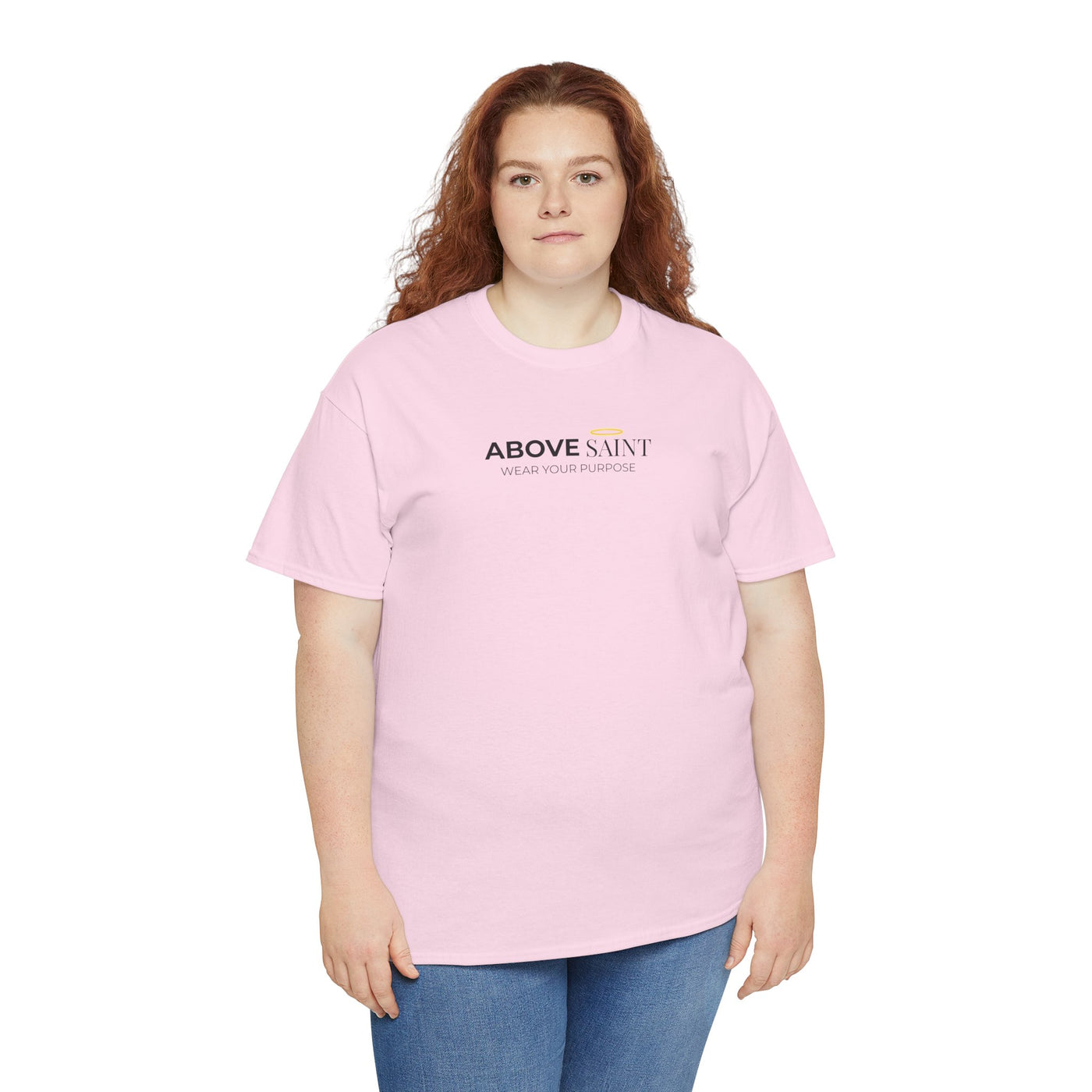 Unisex Heavy Cotton Tee with Above Saint Design