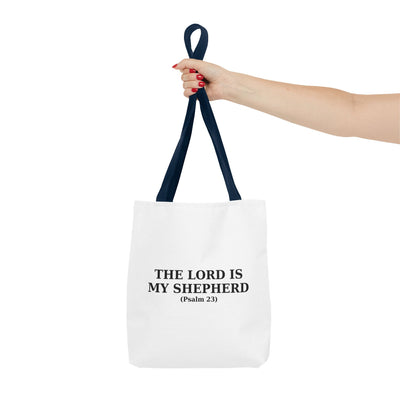 The Lord is My Shepherd (Psalm 23) Inspirational Bible Verse Tote Bag