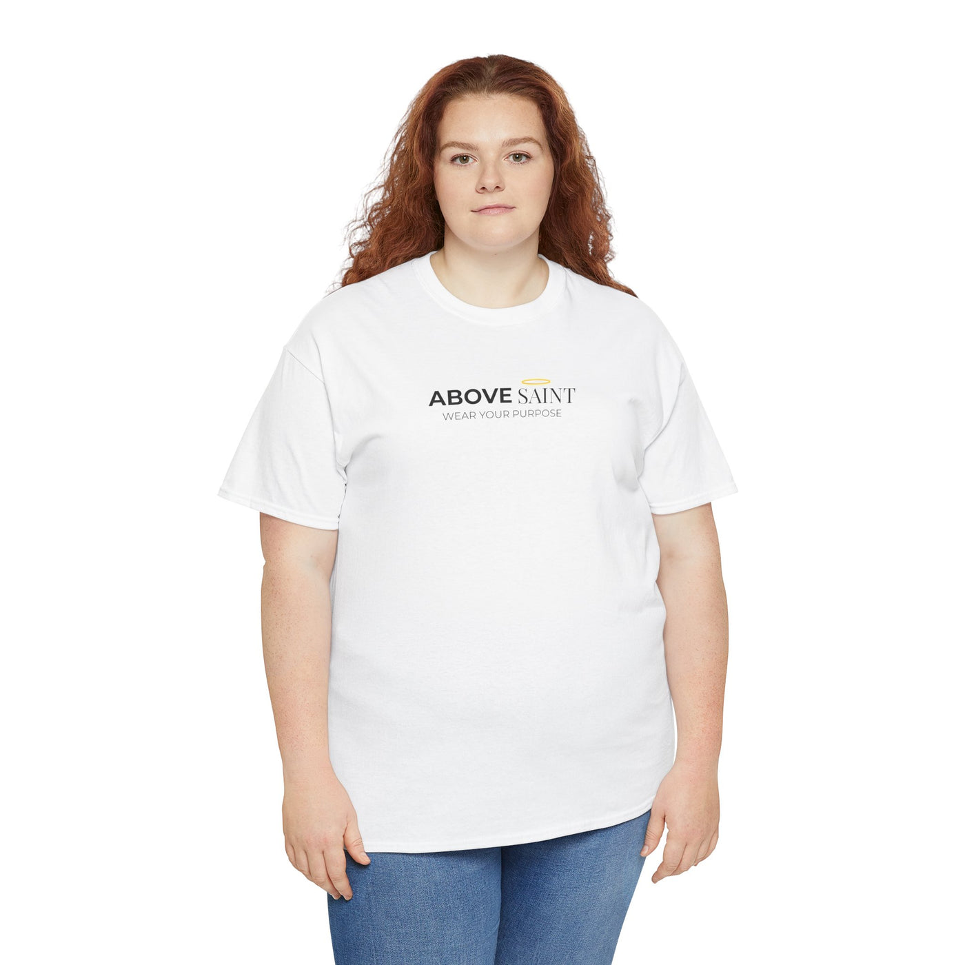 Unisex Heavy Cotton Tee with Above Saint Design