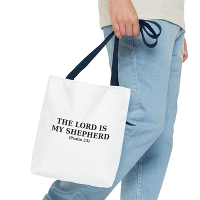 The Lord is My Shepherd (Psalm 23) Inspirational Bible Verse Tote Bag