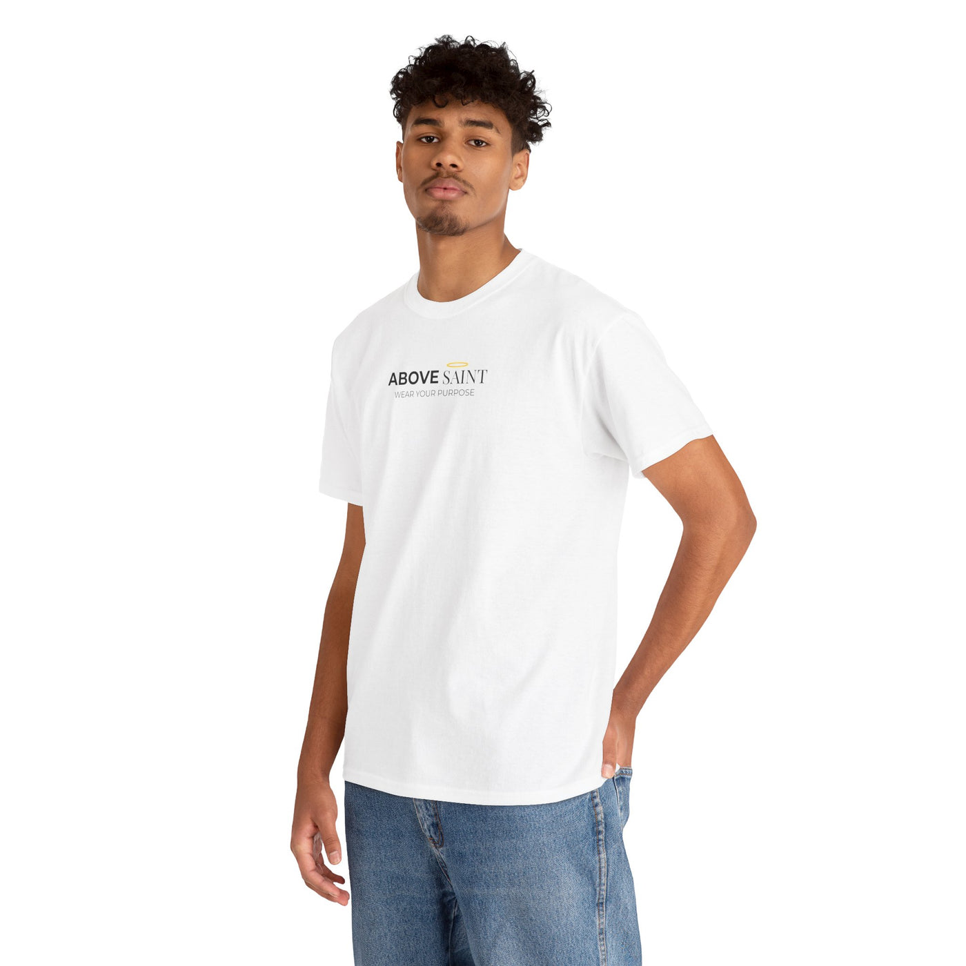 Unisex Heavy Cotton Tee with Above Saint Design