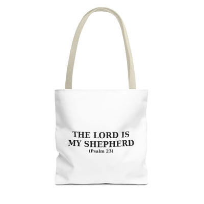The Lord is My Shepherd (Psalm 23) Inspirational Bible Verse Tote Bag