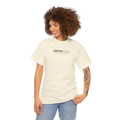 Unisex Heavy Cotton Tee with Above Saint Design