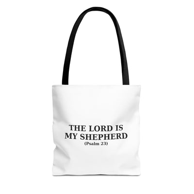 The Lord is My Shepherd (Psalm 23) Inspirational Bible Verse Tote Bag