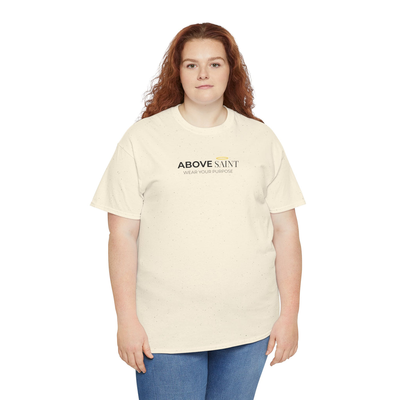 Unisex Heavy Cotton Tee with Above Saint Design