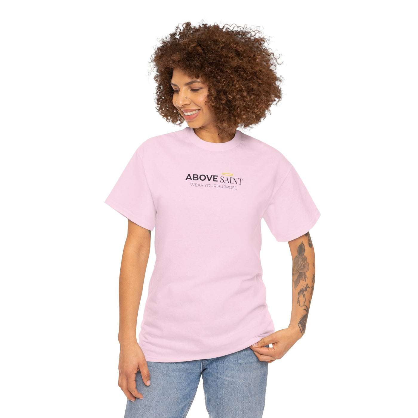 Unisex Heavy Cotton Tee with Above Saint Design