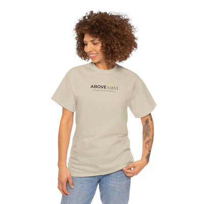 Unisex Heavy Cotton Tee with Above Saint Design