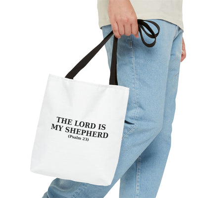 The Lord is My Shepherd (Psalm 23) Inspirational Bible Verse Tote Bag
