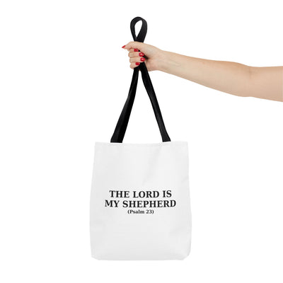 The Lord is My Shepherd (Psalm 23) Inspirational Bible Verse Tote Bag